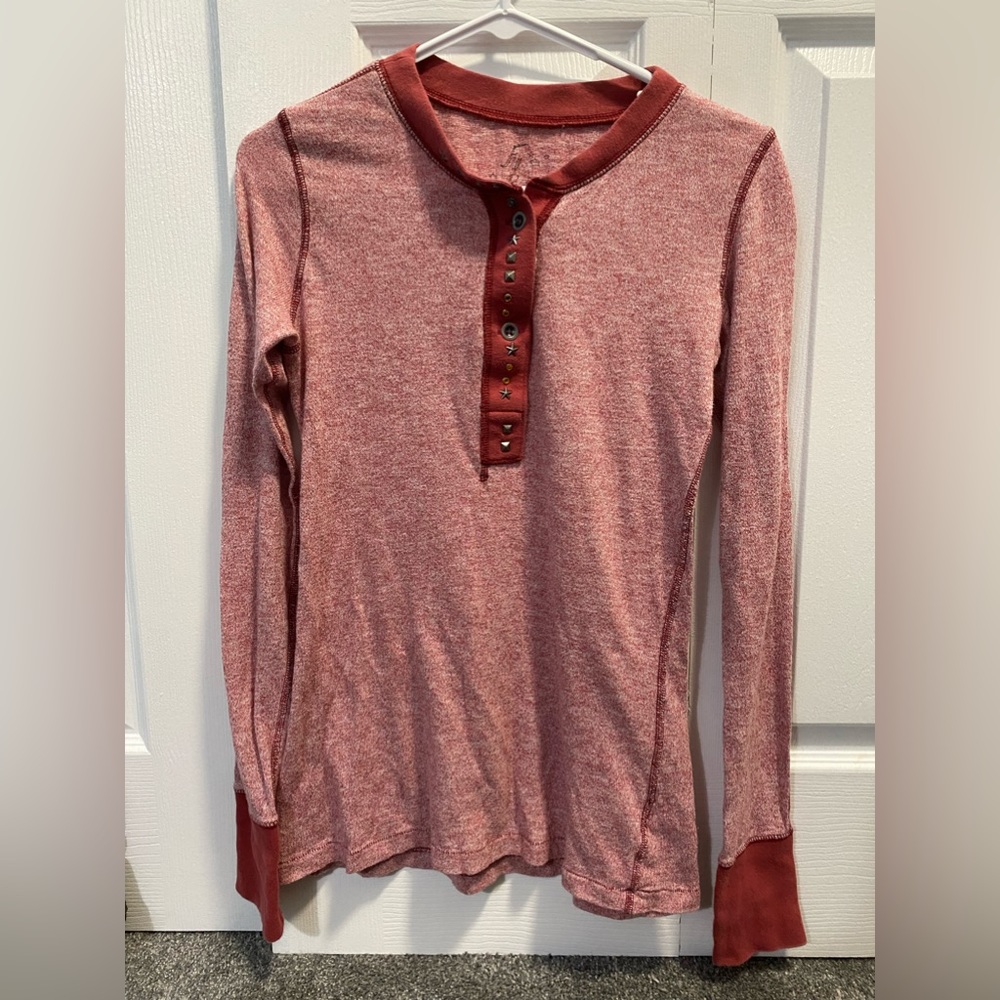 Free People Button Down Gem Henley Long Sleeve Top